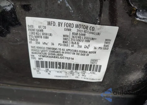 2020 Ford Police Interceptor from USA, damaged, VIN 1FM5K8ABXLGC70214